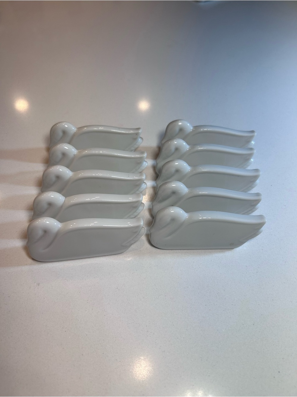 Set: 10 White Porcelain Swan Knife Rests Ceramic Figural Tableware Vintage Style